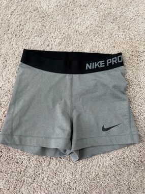Nike Pro Gray Athletic Women's Shorts with Black Waistband
